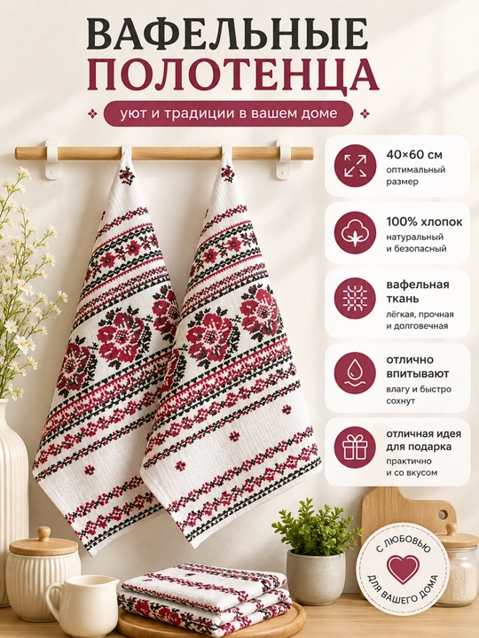 Vafelli salfetkalar, 4 tasi 6 da dona, 100% paxta, suvni yaxshi shimadi, qayta ishlatiladi