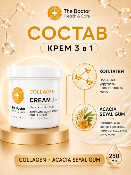 Krem yuz, qo'llar va tanani namlovchi, kollagen, Домашний Доктор, 250 ml