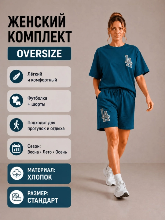 Женская двойка, оверсайз LA двойка, двухсекционная одежда для девочек - 