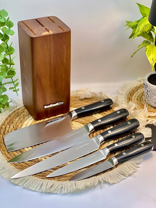 Набор кухонных ножей с деревянной подставкой, комплект ножей для кухни