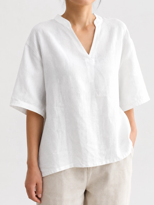 Katta o‘lchamdagi V-kesimli ayollar bluzkasi, L–5XL
