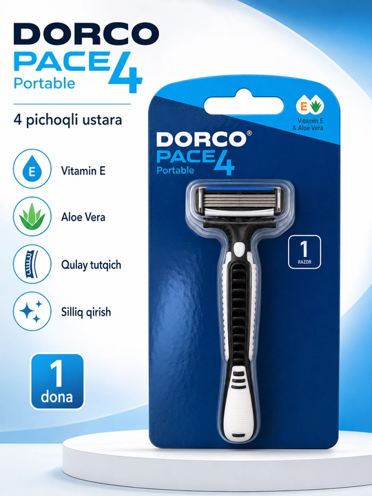 Bir martalik ustara DORCO PACE 4, biritva,soqol.oladigon,