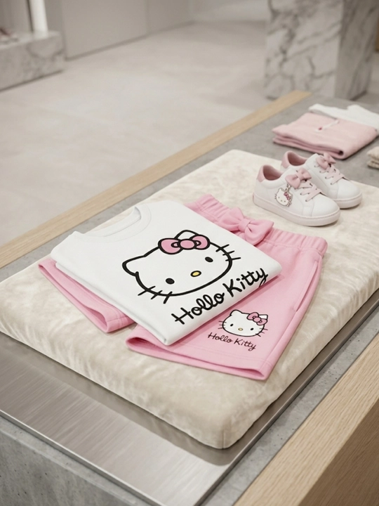Qizlar uchun Hello Kitty bolalar yozgi kostyumi, futbolka va shortik, 2-3 yosh
