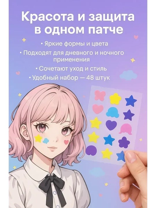 Патчи гидроколлоидные от прыщей акне - точечные звезды и сердца 36,48,280 шт