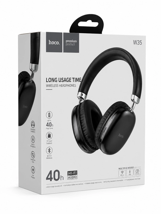 Naushniklar Hoco W35 — mikrofonli simsiz Bluetooth 5.3, AUX 3.5 mm, qora