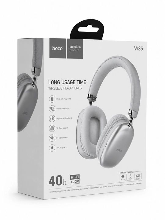 Naushniklar Hoco W35 — mikrofonli simsiz Bluetooth 5.3, AUX 3.5 mm, qora
