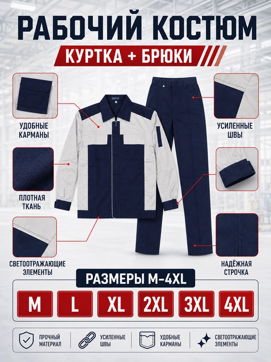 Erkaklar uchun ish kiyimi to‘plami, qurilish va ishlab chiqarish uchun maxsus kiyim, M–4XL