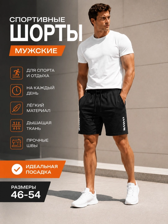 Erkaklar uchun qora sport shortilari - fitnes, yugurish, sport zali va yurish uchun