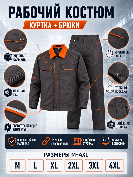 Erkaklar uchun ish kiyimi to‘plami, qurilish va ishlab chiqarish uchun maxsus kiyim, M–4XL