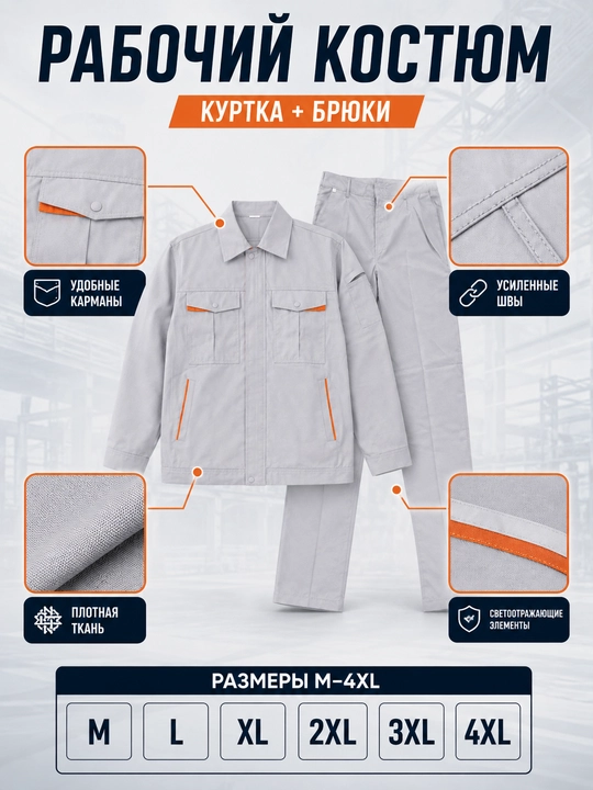 Erkaklar uchun ish kiyimi to‘plami, qurilish va ishlab chiqarish uchun maxsus kiyim, M–4XL