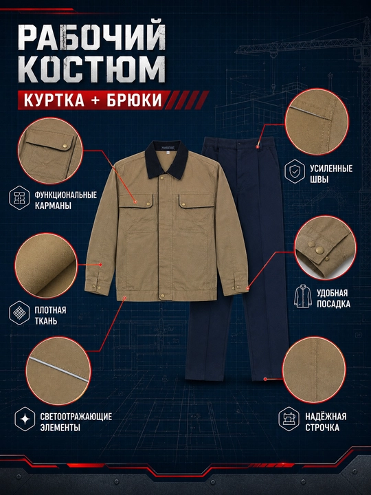 Erkaklar uchun ish kiyimi to‘plami, qurilish va ishlab chiqarish uchun maxsus kiyim, M–4XL