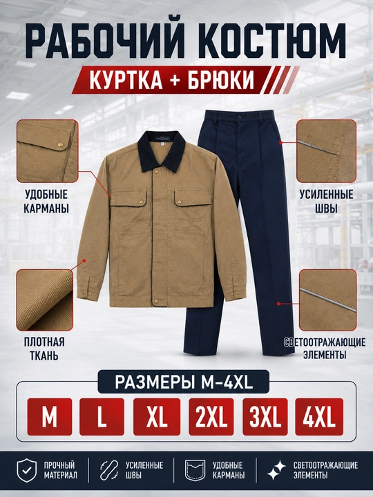 Erkaklar uchun ish kiyimi to‘plami, qurilish va ishlab chiqarish uchun maxsus kiyim, M–4XL