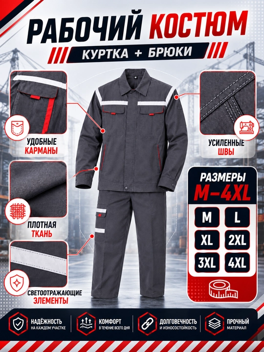 Erkaklar uchun ish kiyimi to‘plami, qurilish va ishlab chiqarish uchun maxsus kiyim, M–4XL