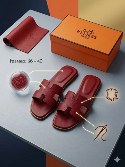 Женские тапочки He`rmes, женская обувь, Размер в размер — 2506-HERMES11-ВИШН-36