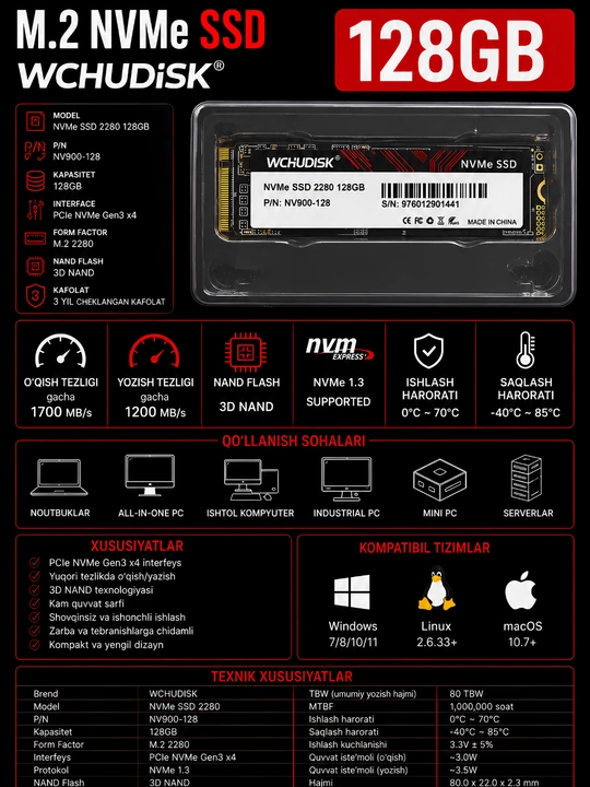 Твердотельный накопитель NVMe SSD, 128 ГБ, 256 ГБ 512gb 1tb - 