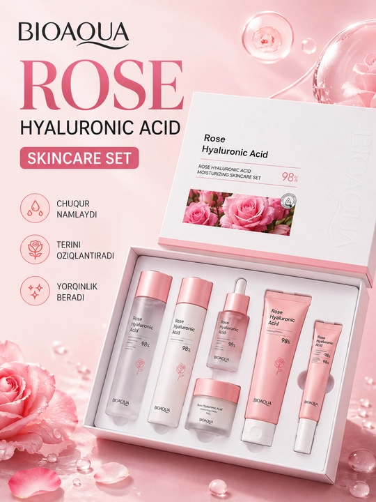 BIOAQUA Rose Hyaluronic Acid teri parvarishi to‘plami 6 ta mahsulot - 
