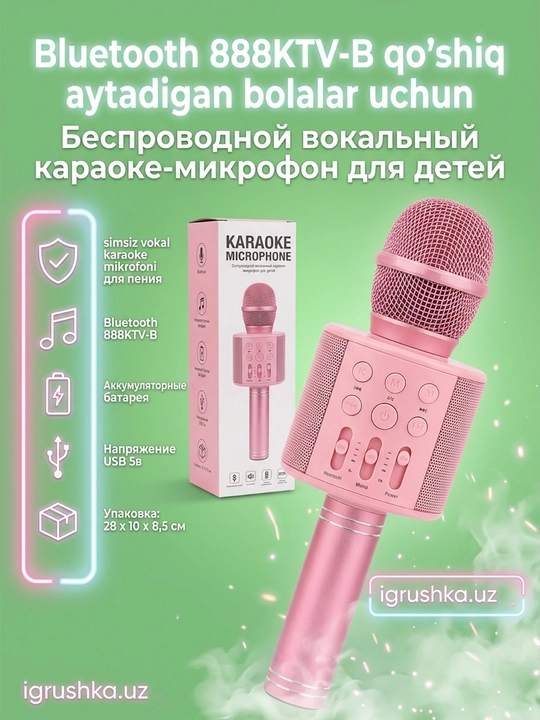 Simsiz Karaoke Mikrofon Bluetooth va LED chiroqlar bilan