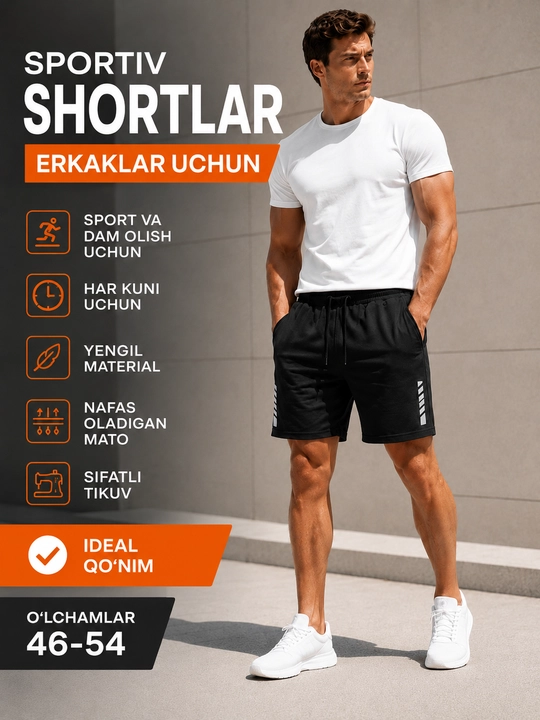 Erkaklar uchun qora sport shortilari - fitnes, yugurish, sport zali va yurish uchun