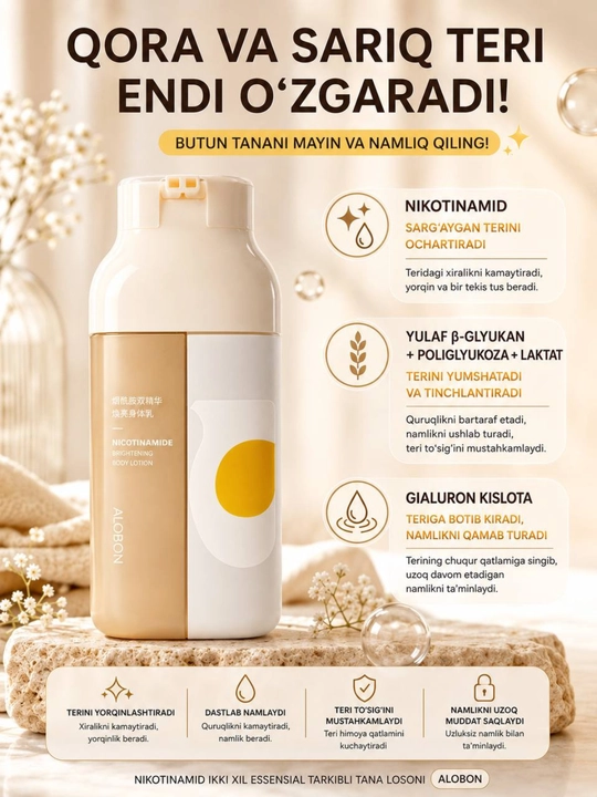Alobon Nicotinamide Body Lotion Oqartiruvchi Tana Losoni Namlovchi Parvarish 250ml - 