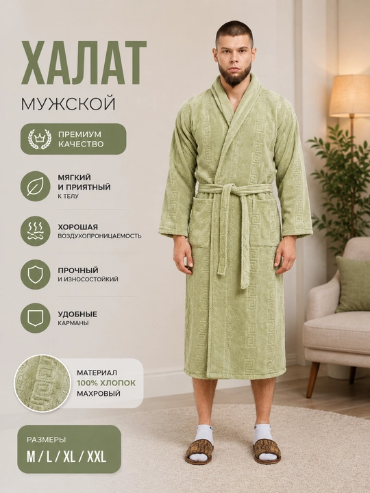 Банный халат махровый унисекс с поясом мягкий домашний халат для мужчин и женщин - 