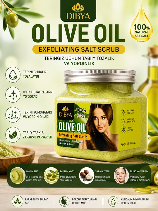 DIBYA Olive Oil Exfoliating Salt Scrub Tana va Teri Uchun Skrab 500 g - 