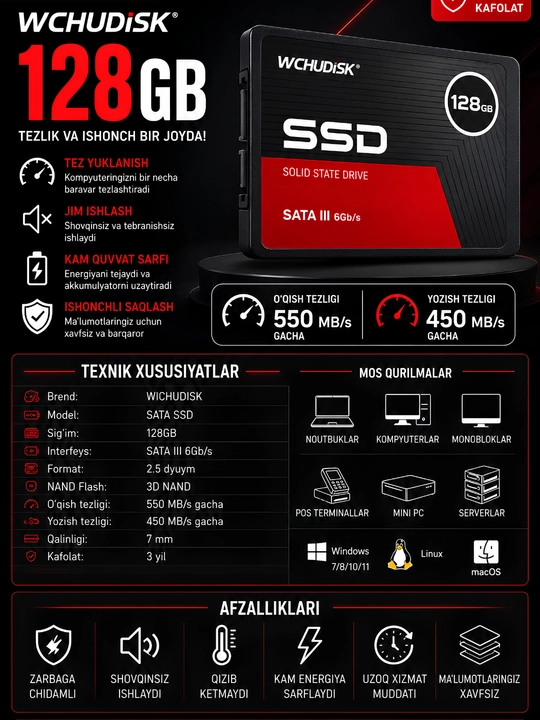 SSD SATA 2.5 для компьютера, ноутбука и хранилища данных - 