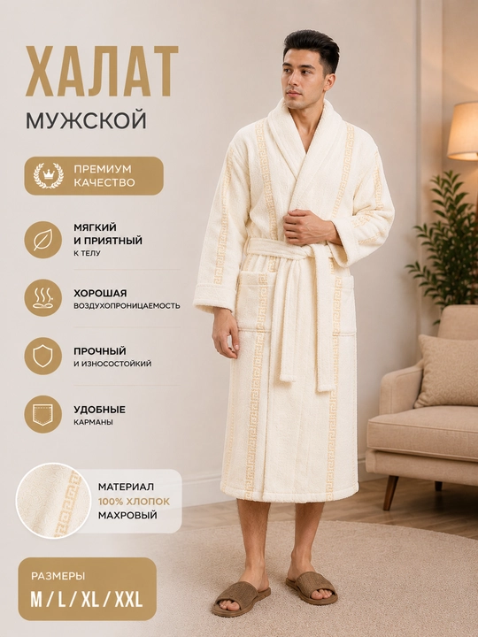 Банный халат махровый унисекс с поясом мягкий домашний халат для мужчин и женщин - 
