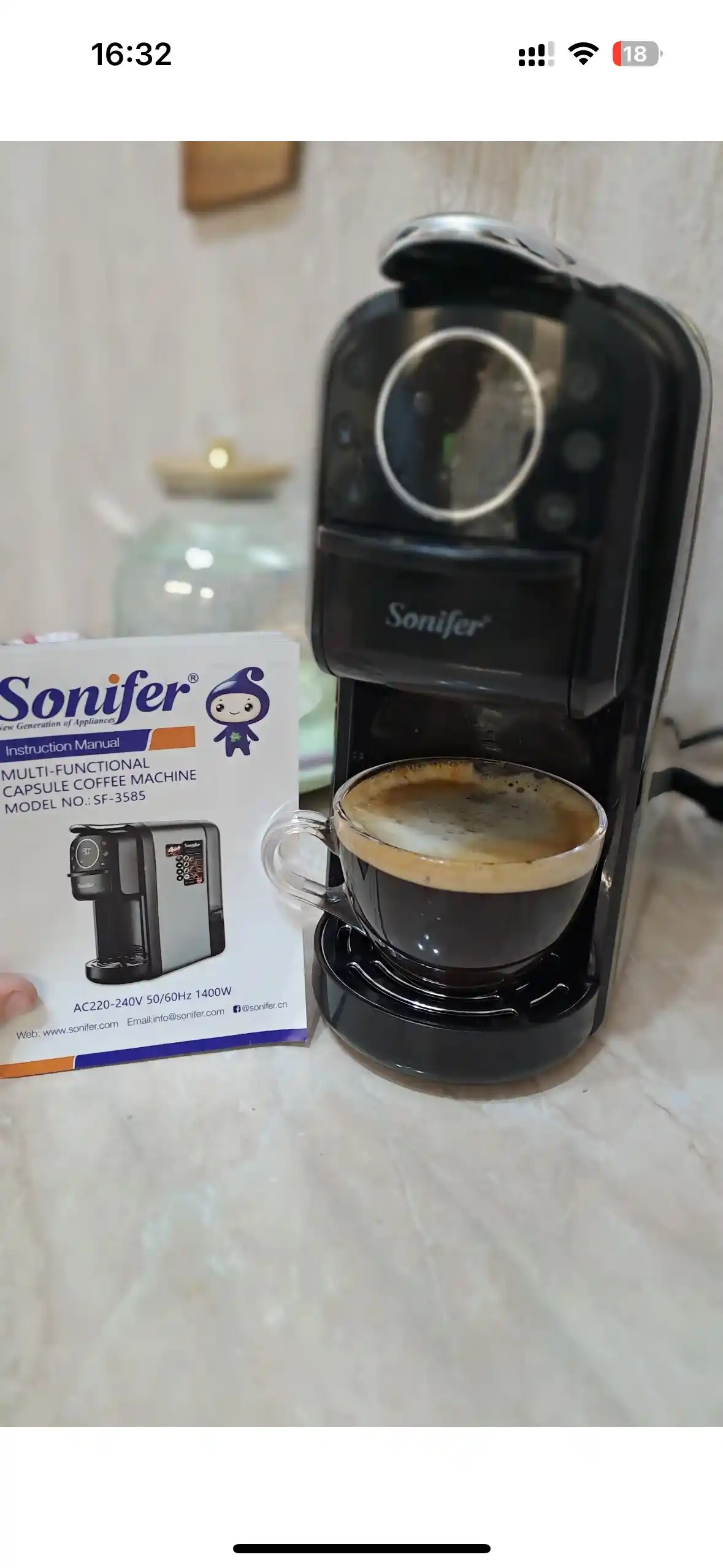 Ko‘p funksiyali kapsulali qahva mashinasi Sonifer SF-3585, 4 tasi 1 da, 20 bar, 1400 Vt