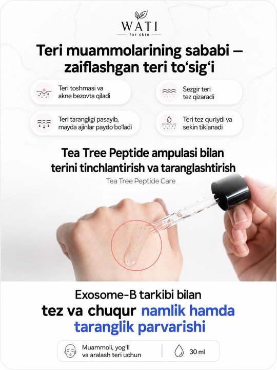 Wati for Skin Tea Tree Peptide Exosome-B ампула с чайным деревом и пептидом для лица 30 мл