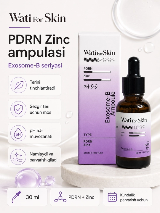 Ампула для лица Wati for Skin PDRN Zinc Biome Exosome-B успокаивающая ампула для лица, 30 мл - 