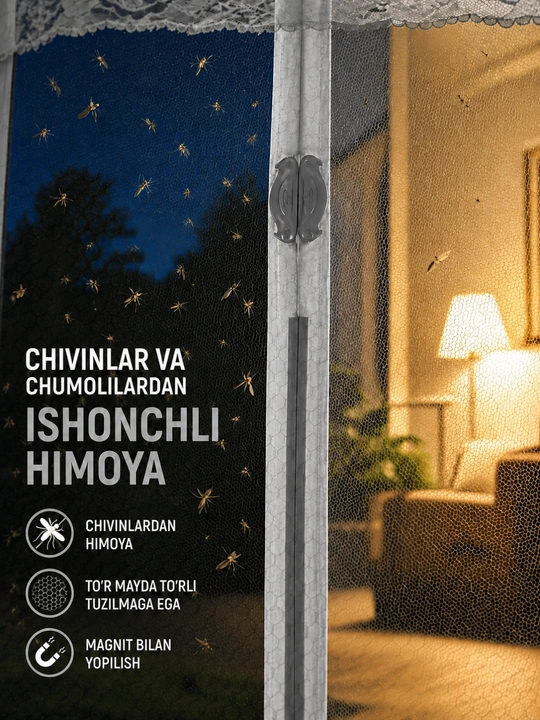 Magnitli eshik uchun chivin to'ri, hasharotlardan himoya qiluvchi moskit to'ri
