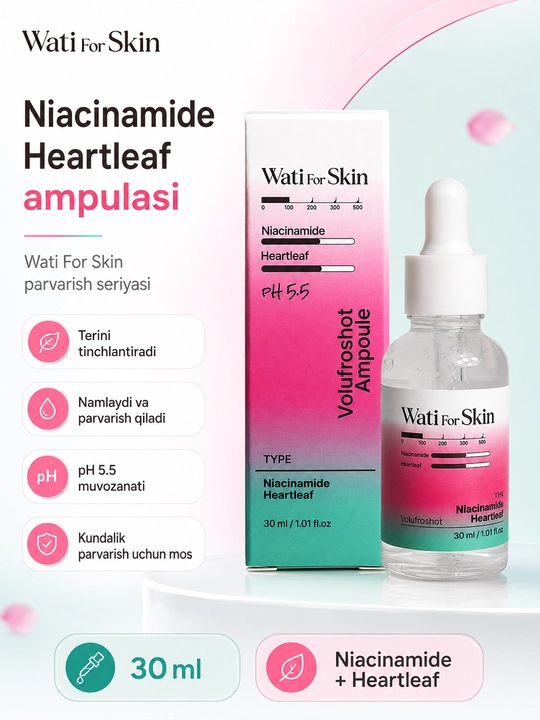 Ампула для лица с ниацинамидом Wati for Skin Niacinamide Heartleaf Volufroshot 30 мл - 