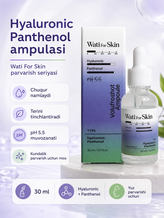 Wati for Skin Hyaluronic Panthenol B5 Volufroshot Ampoule увлажняющая ампула для лица, 30 мл - 