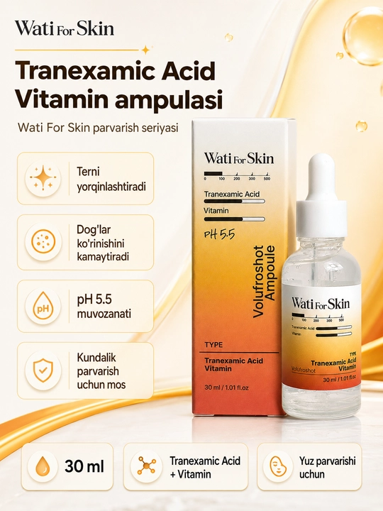 Wati for Skin Tranexamic Acid Vitamin Volufroshot Ampoule осветляющая ампула для лица, 30 мл - 