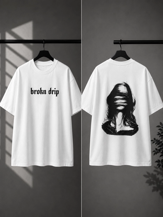 Женская оверсайз футболка с принтом Brokn Drip, белый/черный цвет, L-XL - 
