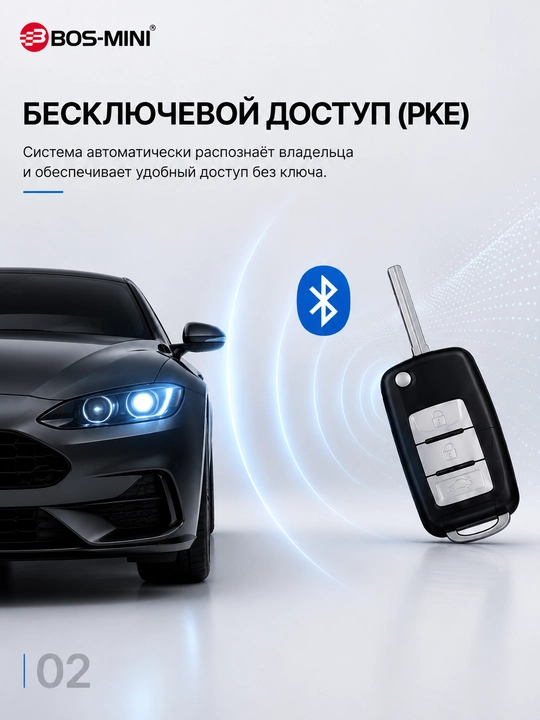 Автосигнализация BOS-MINI BOS-A235PKE с Bluetooth, PKE и дистанционным запуском