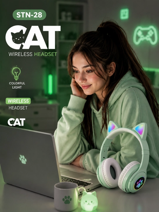 CAT STN-28 RGB Mushuk Quloqli Simsiz Quloqchin, Bluetooth va Mikrofonli