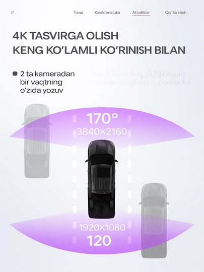 Videoregistrator 4K GPS Wi-Fi, 2 kamera, Parking Monitoring, G-Sensor, 64GB MicroSD bilan 5