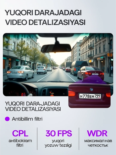 Videoregistrator 4K GPS Wi-Fi, 2 kamera, Parking Monitoring, G-Sensor, 64GB MicroSD bilan 3