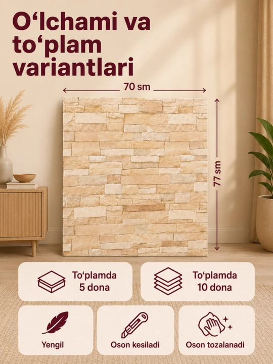 Oʻzi yopishadigan aboy, oshxona uchun aboy va 3D pvx panel - 