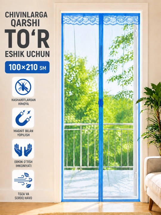 Eshik uchun magnitli hasharotlarga qarshi to'r, avtomatik yopiluvchi moskit parda