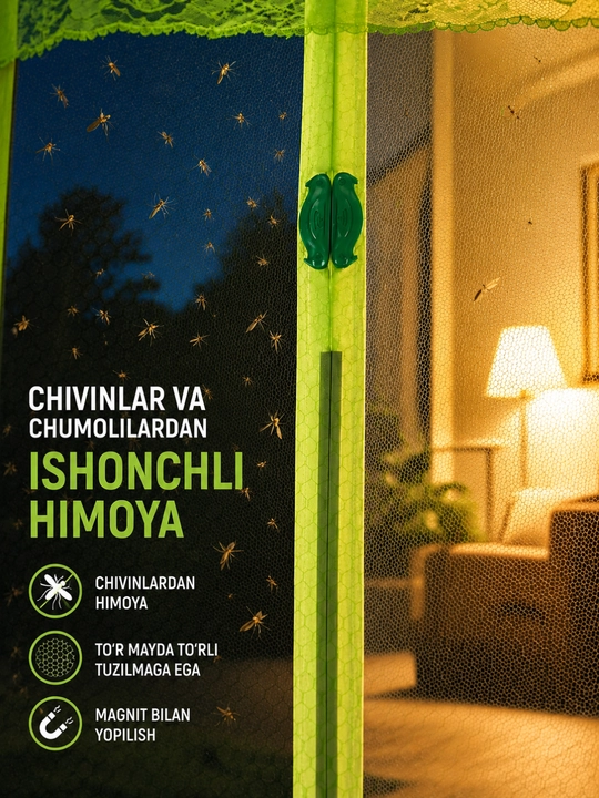 Eshik uchun magnitli hasharotlarga qarshi to'r, avtomatik yopiluvchi moskit parda