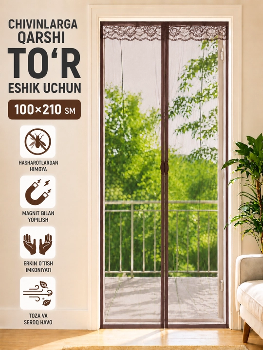Eshik uchun magnitli hasharotlarga qarshi to'r, avtomatik yopiluvchi moskit parda
