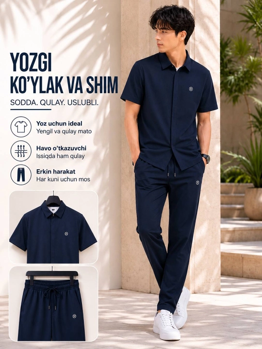 Erkaklar uchun yozgi ko’ylak va shim komplekti - 