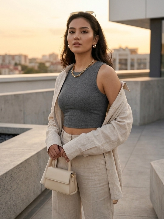 Ayollar uchun krop top, kalta mayka, yumaloq yoqali asosiy topik, 5 xil rangda