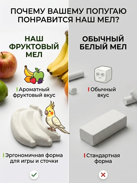 Фруктовый мел для попугаев, минеральный камень с витаминами и кальцием для точки клюва