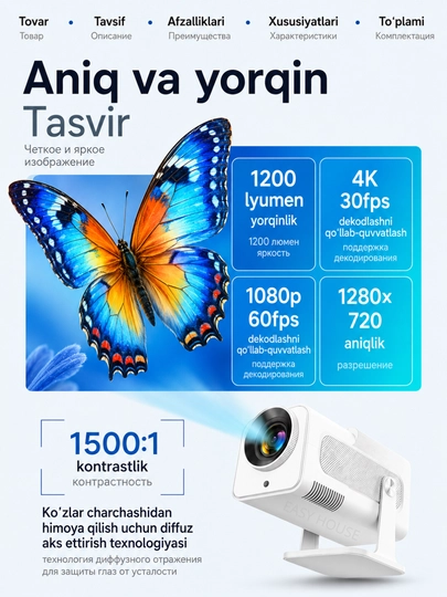 Мини проектор HY320 Mini, домашний кинотеатр смарт проектор