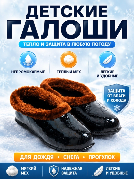 Галоши детские резиновые, непромокаемые галоши для детей