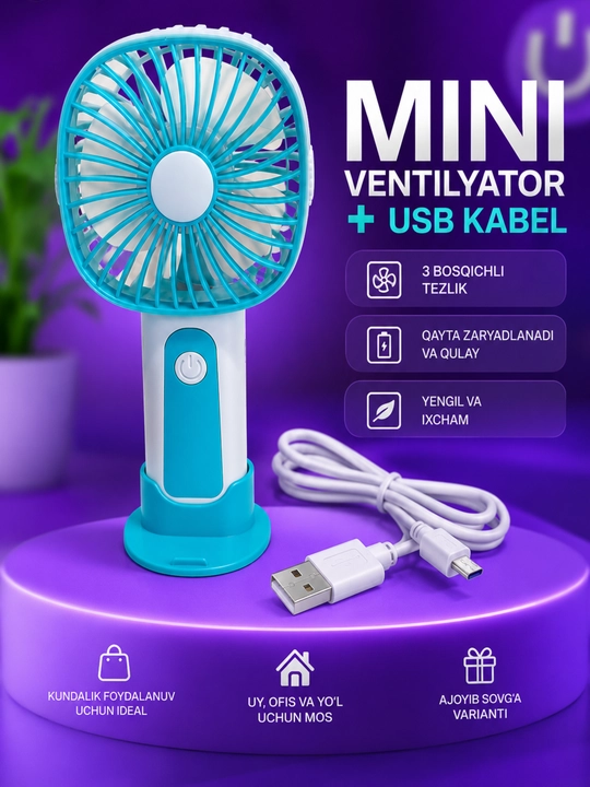 Мини вентилятор ручной, настольный, USB портативный - 