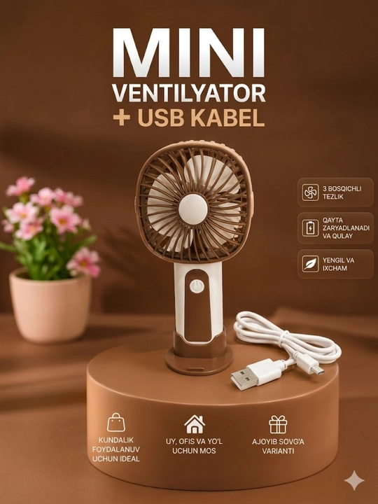 Мини вентилятор ручной, настольный, USB портативный - 
